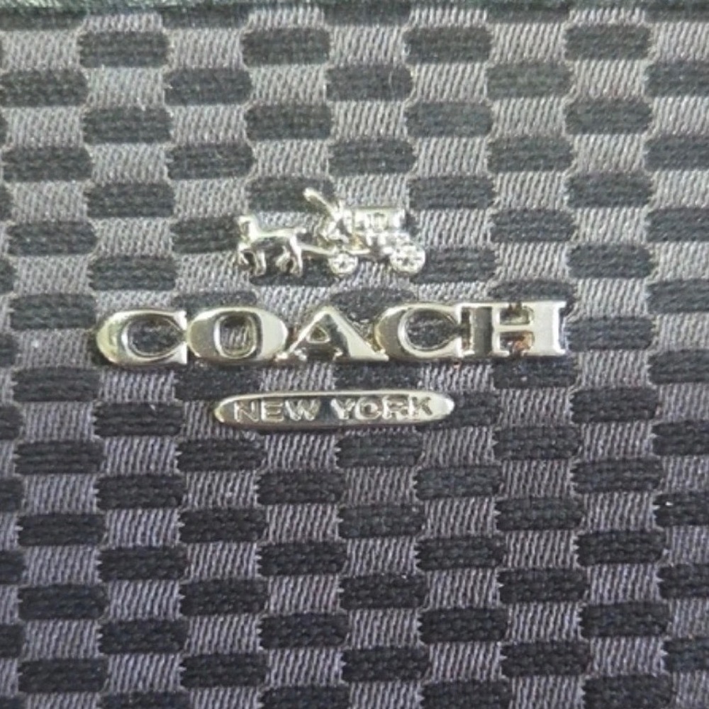 Coach Small Wristlet Brown Black Woven Jacquard Gold Logo Zip Top Clutch - Picture 5 of 6
